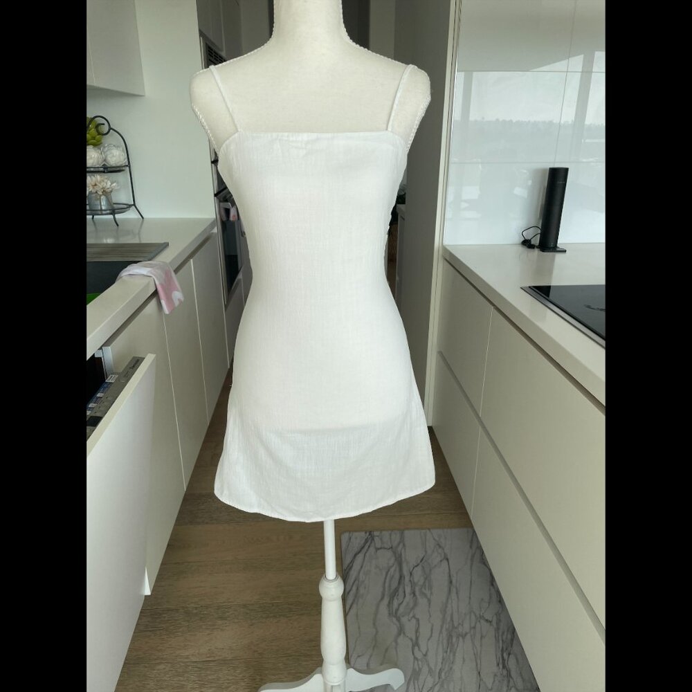 White Fox White Cotton Cut Out Tie Back Mini Dress Strappy Summer XS